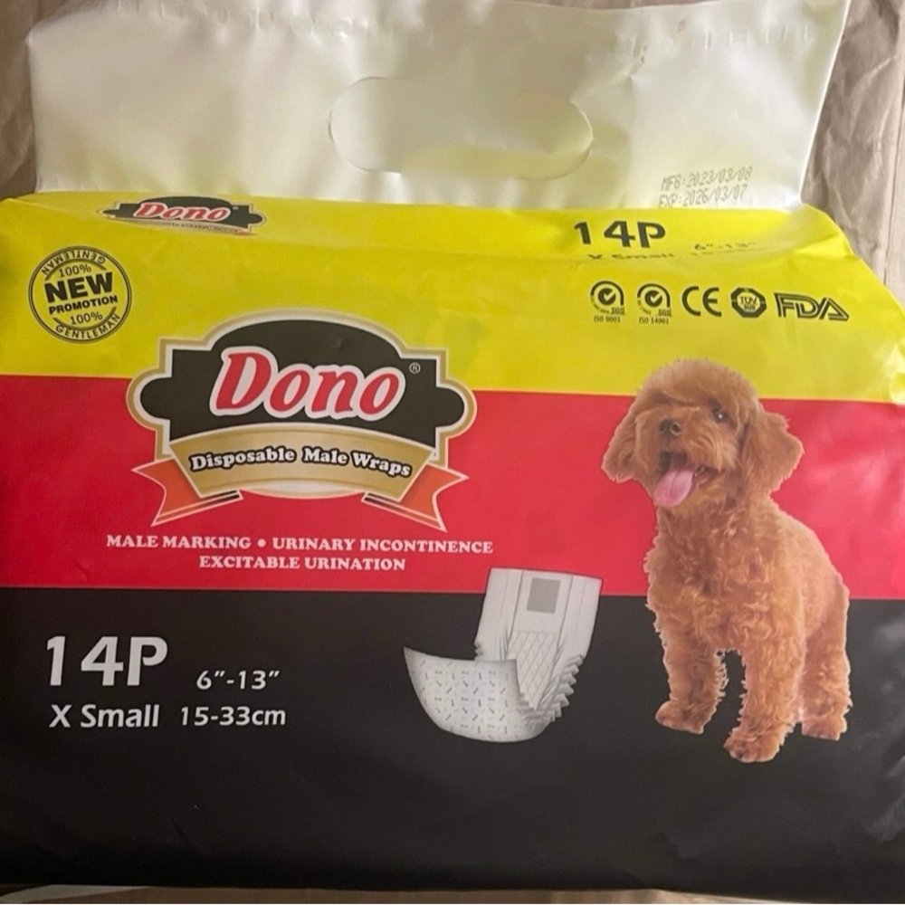 NWT Dog Dono Disposable Male Wraps White 14P size XS